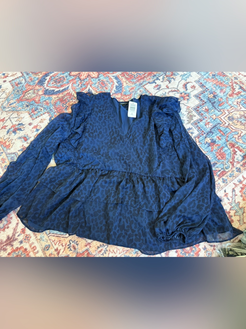 NWT Torrid Navy Blue Ruffled Leopard Print Blouse 3x